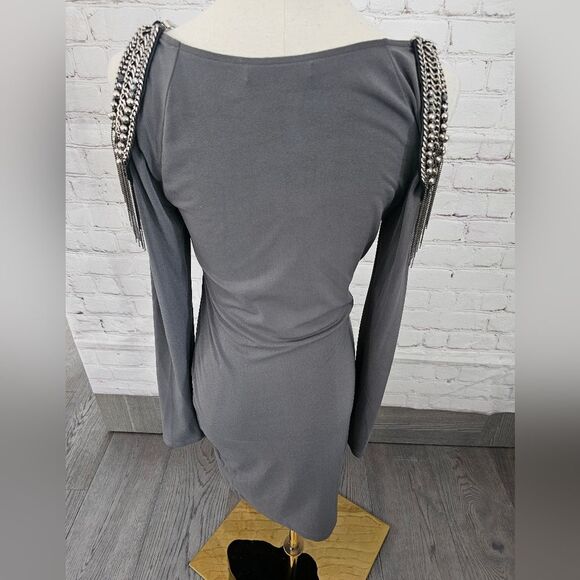 Alice+Olivia Embellished Cutout Shoulder Dress | Gray | Small | EUC - Picture 4 of 16